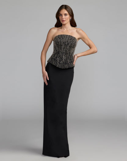 Mac Duggal Black Embellished Crepe Strapless Column Gown