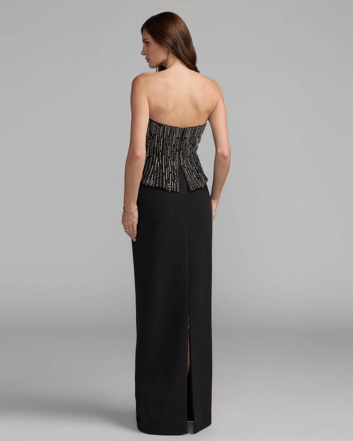 Mac Duggal Black Embellished Crepe Strapless Column Gown