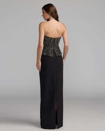 Mac Duggal Black Embellished Crepe Strapless Column Gown