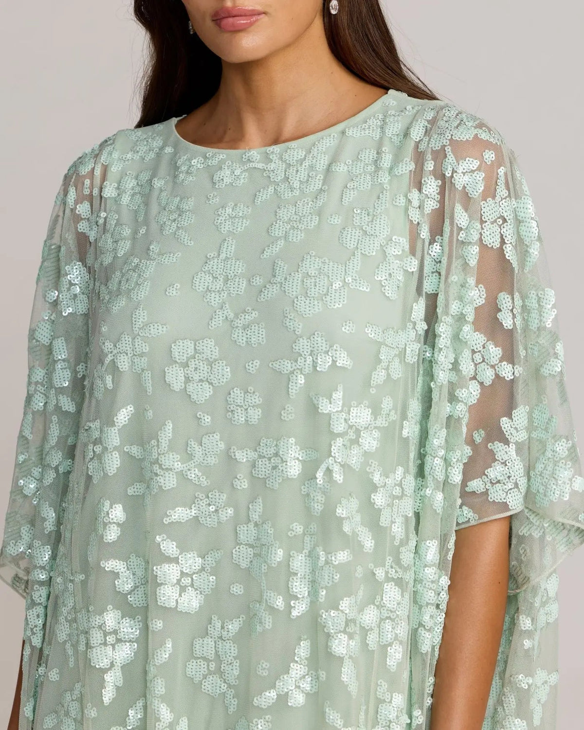 Mac Duggal Green Sequin Embellished High Neck Kaftan Gown