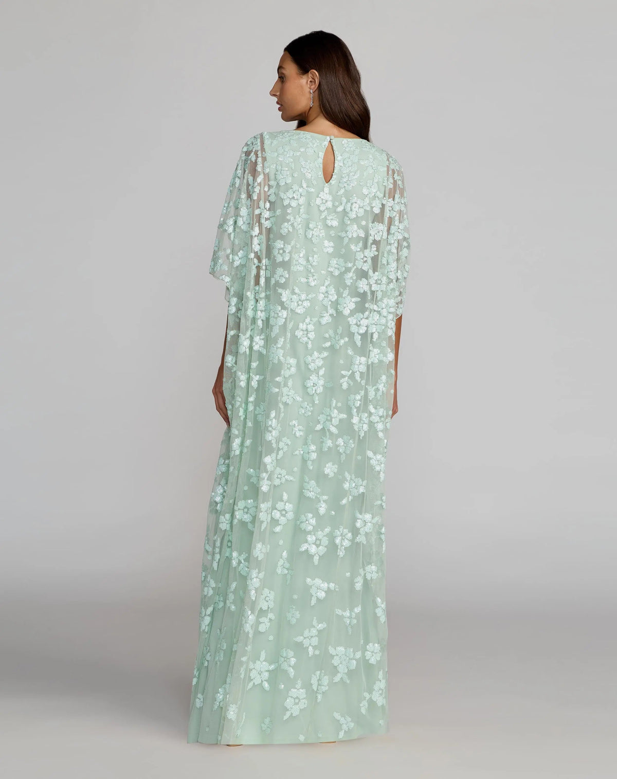 Mac Duggal Green Sequin Embellished High Neck Kaftan Gown