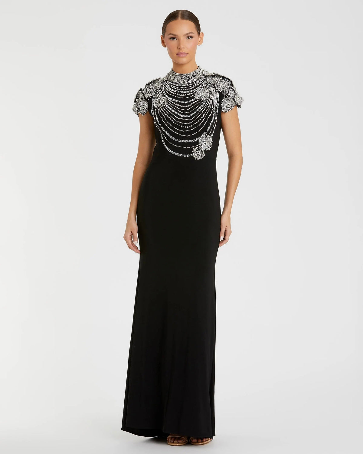 Mac Duggal Black High Neck Embellished Column Gown Duggal
