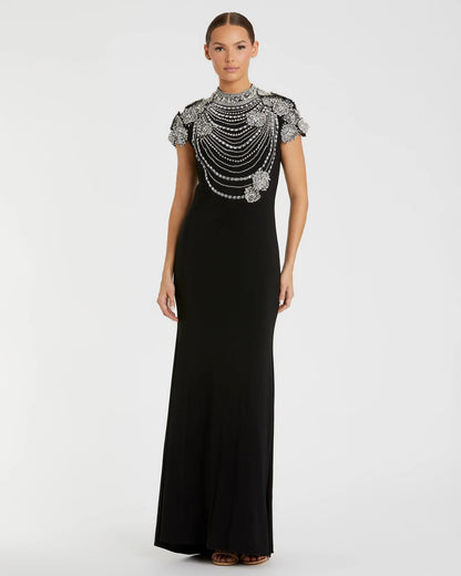 Mac Duggal Black High Neck Embellished Column Gown Duggal