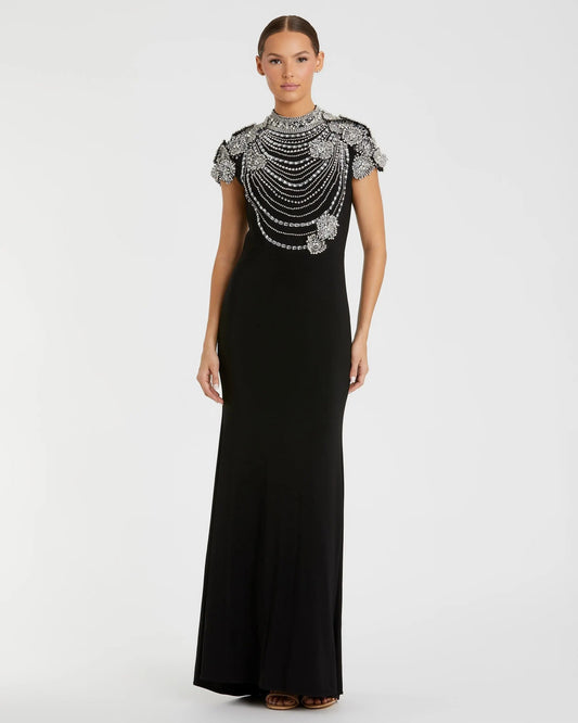 Mac Duggal Black High Neck Embellished Column Gown Duggal