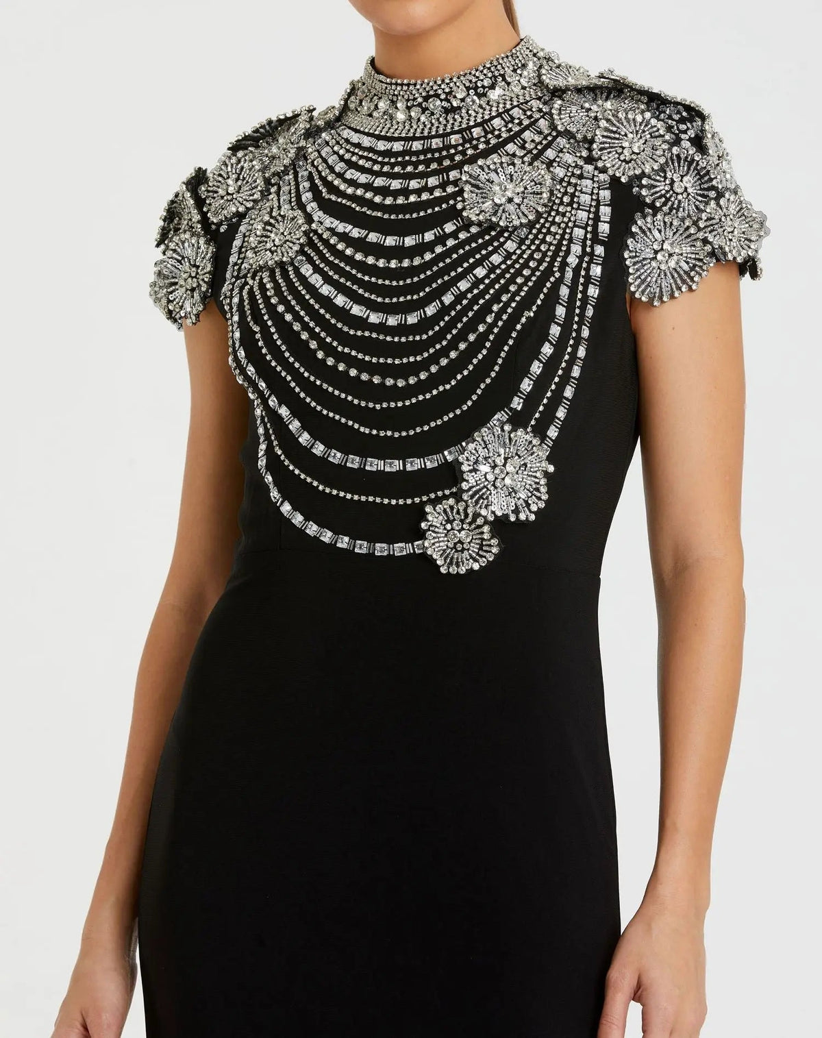 Mac Duggal Black High Neck Embellished Column Gown Duggal