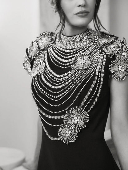 Mac Duggal Black High Neck Embellished Column Gown Duggal