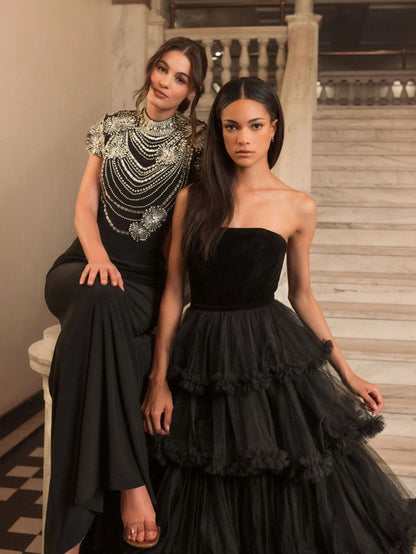 Mac Duggal Black High Neck Embellished Column Gown Duggal