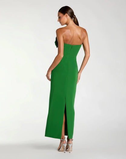 Mac Duggal Green Strapless Crepe Dress With 3D Flower Detail