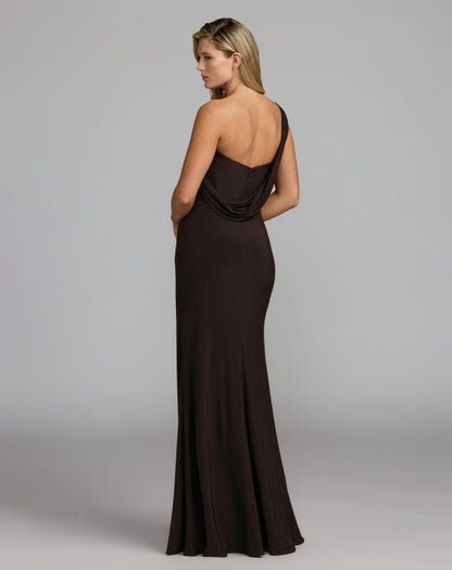 Mac Duggal Brown One Shoulder Embellished Jersey Gown