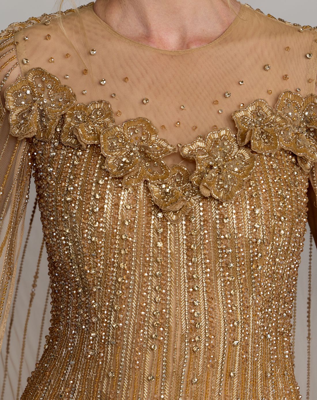 Mac Duggal Gold Embellished Cape Sleeve Column Gown