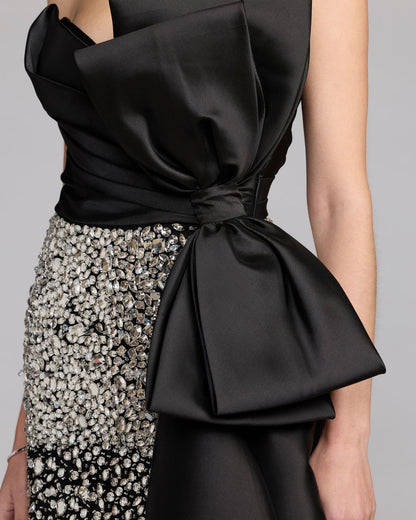Mac Duggal Black Strapless Crystal Embellished Satin Dress With Bow