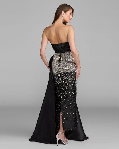Mac Duggal Black Strapless Crystal Embellished Satin Dress With Bow
