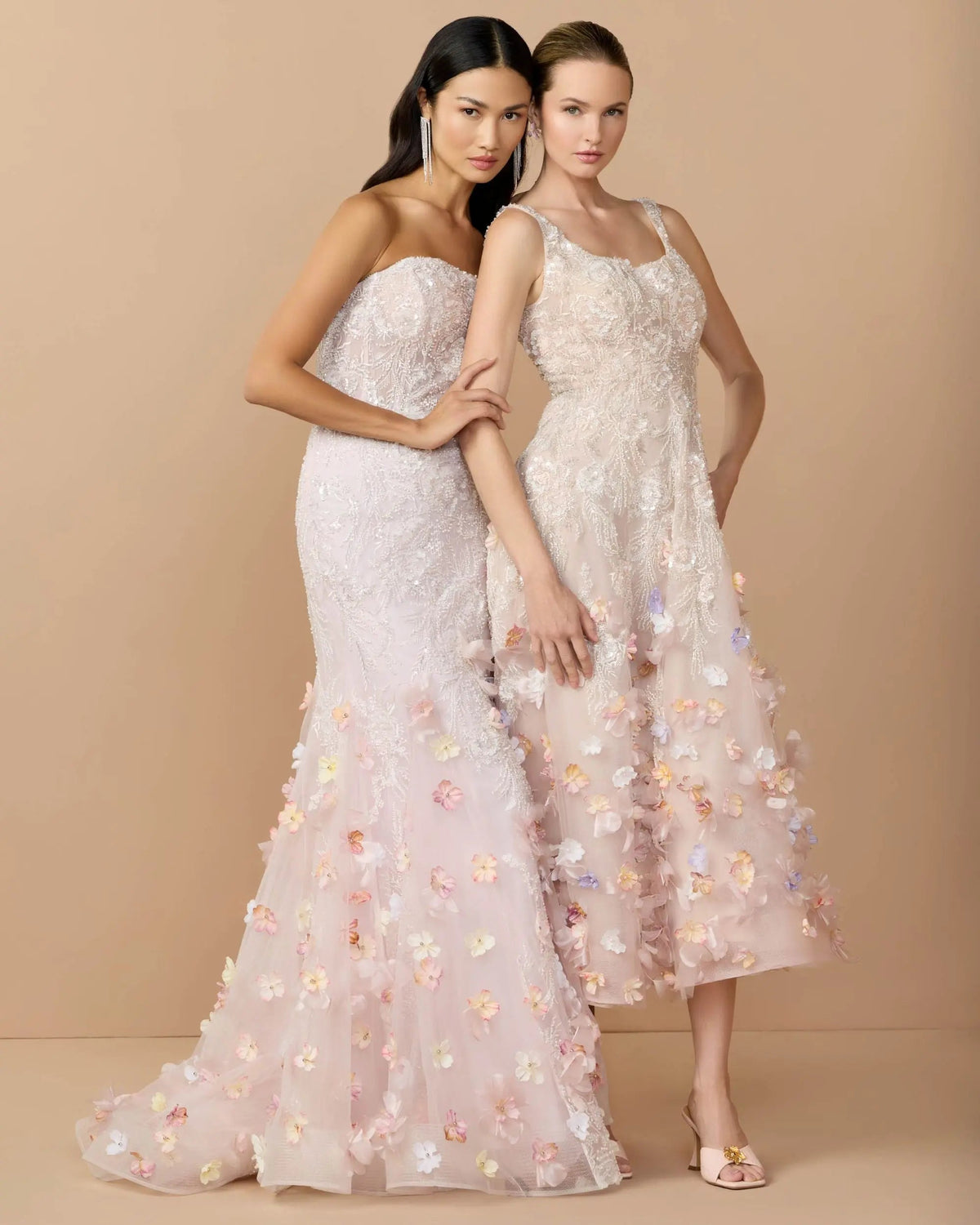 Mac Duggal Pink Strapless Embellished Mermaid Gown With 3D Floral Hem