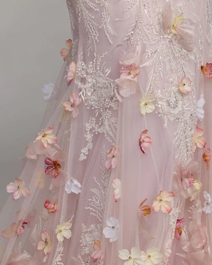 Mac Duggal Pink Strapless Embellished Mermaid Gown With 3D Floral Hem