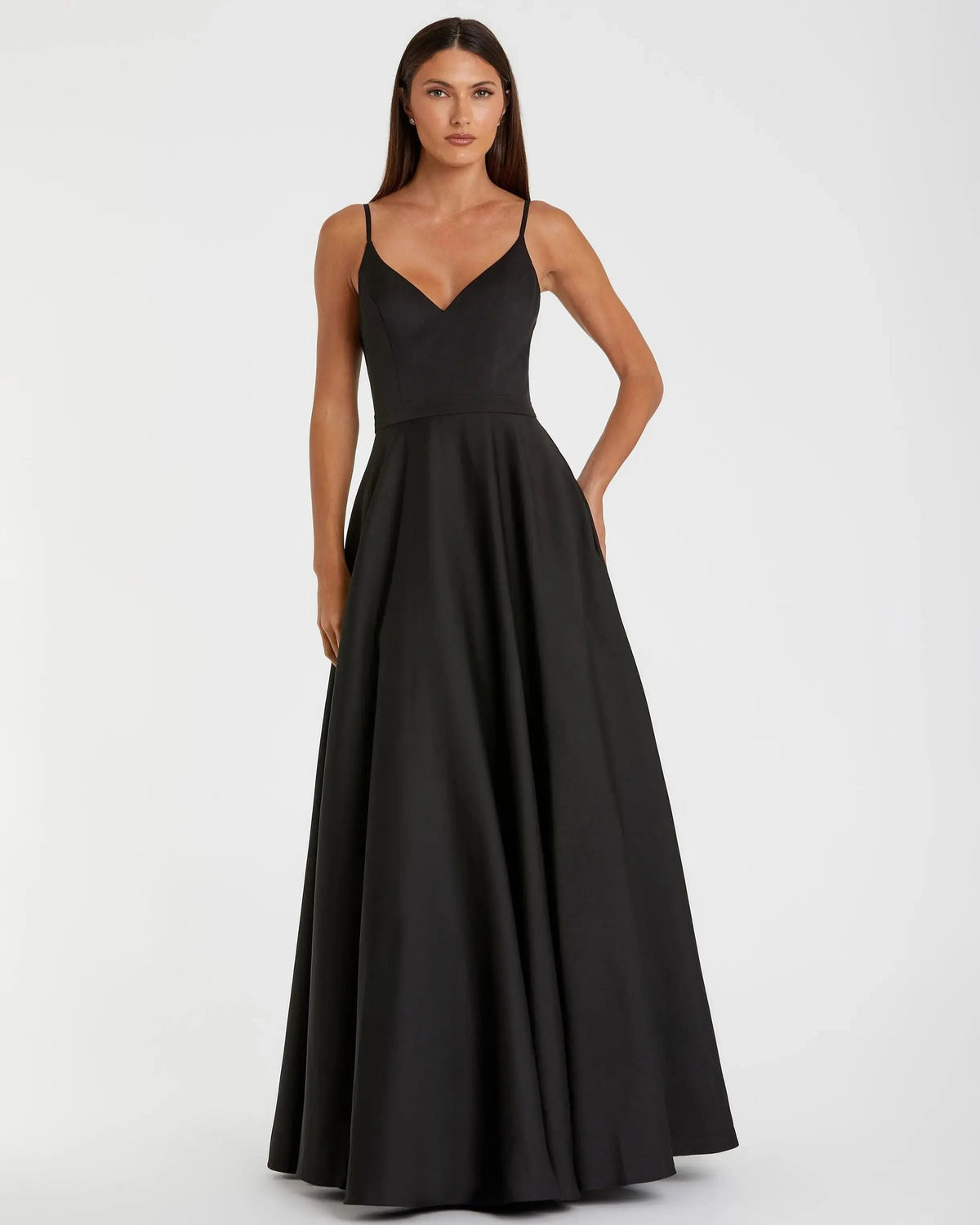 Mac Duggal Black Classic A-Line V-Neck Ball Gown