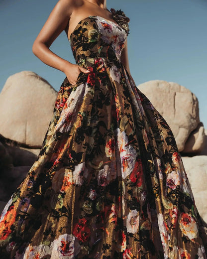 Mac Duggal Multicolor Floral Velvet Ball Gown With Pockets