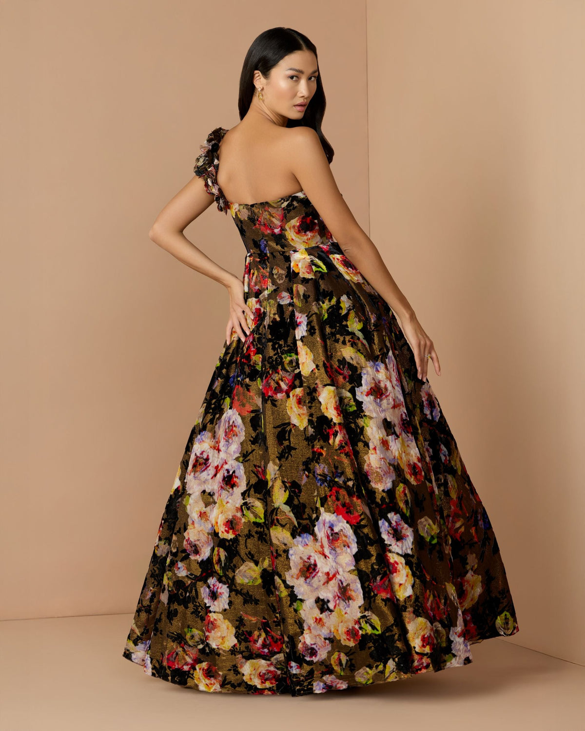 Mac Duggal Multicolor Floral Velvet Ball Gown With Pockets
