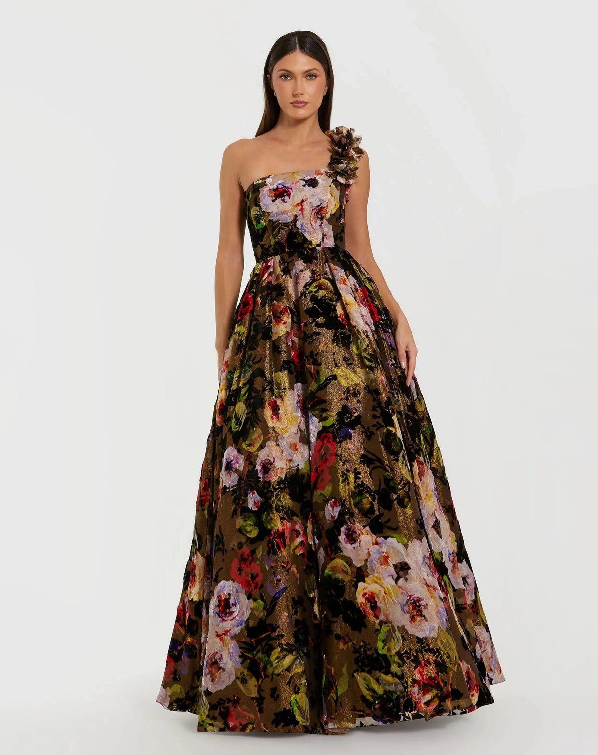 Mac Duggal Multicolor Floral Velvet Ball Gown With Pockets