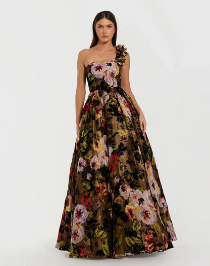 Mac Duggal Multicolor Floral Velvet Ball Gown With Pockets