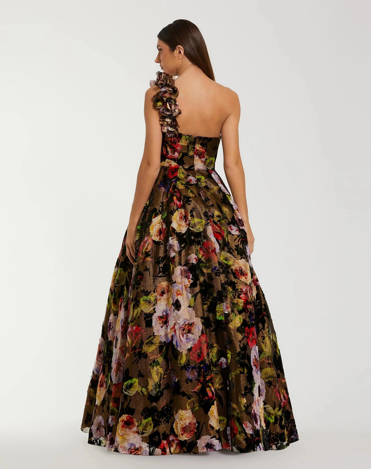 Mac Duggal Multicolor Floral Velvet Ball Gown With Pockets