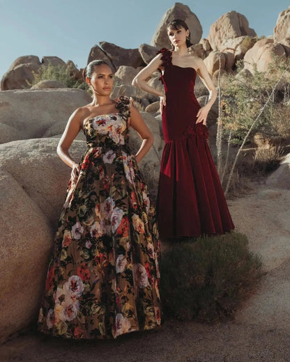 Mac Duggal Multicolor Floral Velvet Ball Gown With Pockets