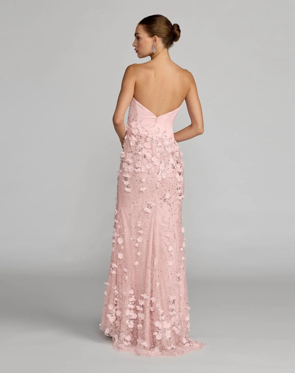 Mac Duggal Pink 3D Floral Strapless Sweetheart Gown With Slit