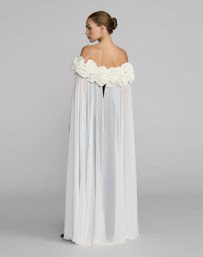 Mac Duggal Black Off The Shoulder Crepe Gown With Chiffon Cape
