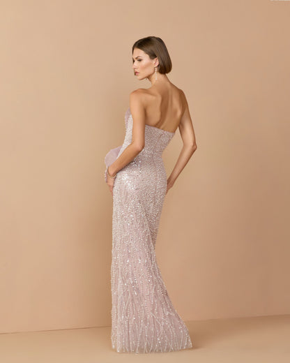 Mac Duggal Purple Strapless Embellished Column Gown With 3D Petals