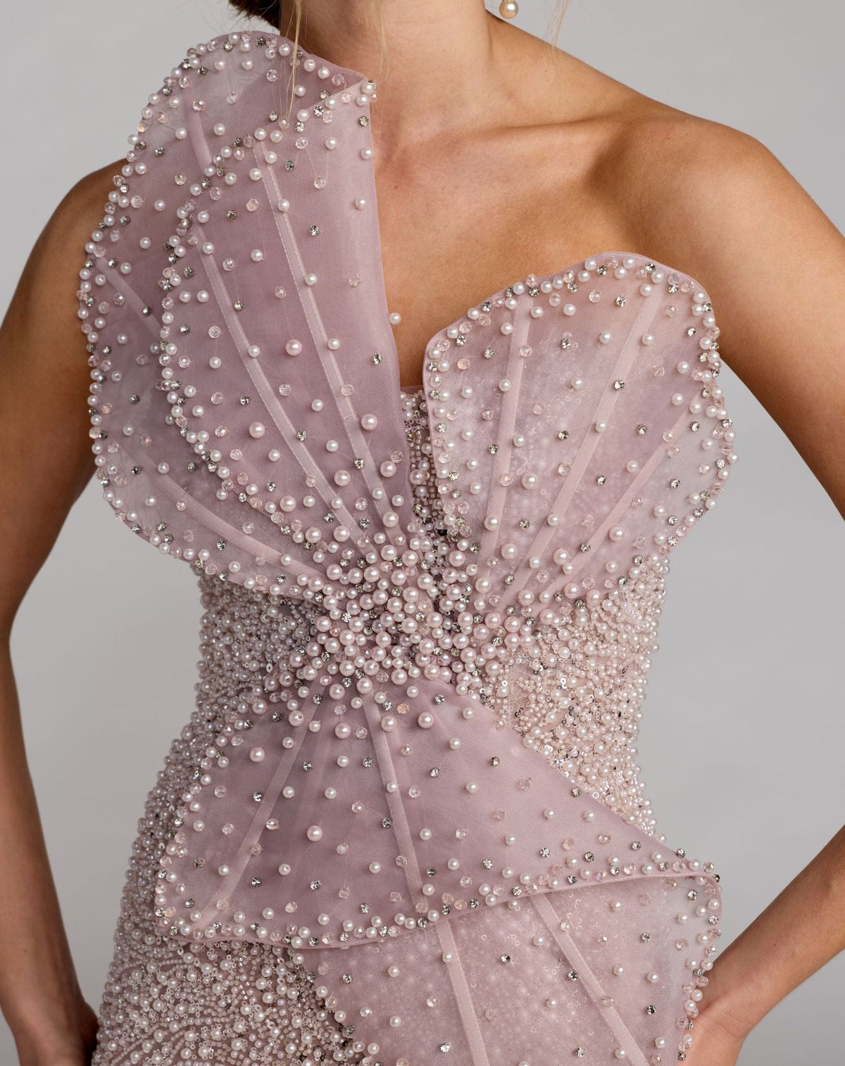 Mac Duggal Purple Strapless Embellished Column Gown With 3D Petals