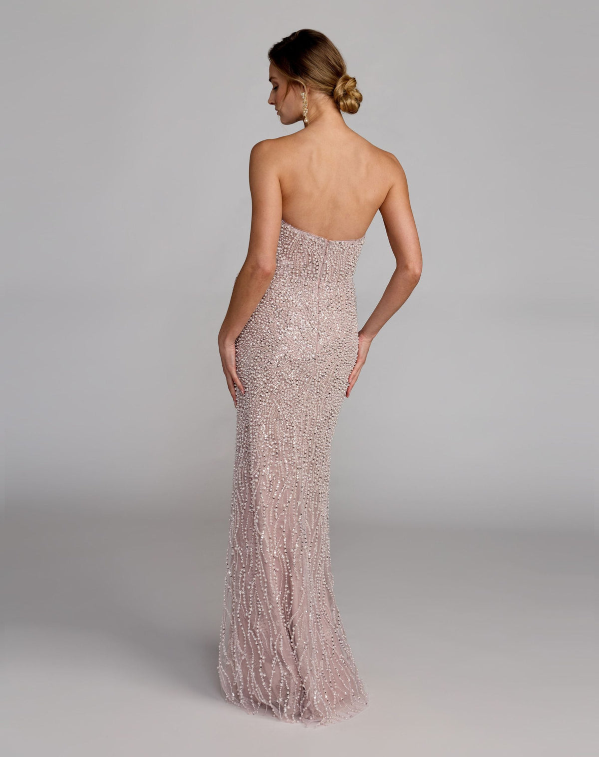 Mac Duggal Purple Strapless Embellished Column Gown With 3D Petals