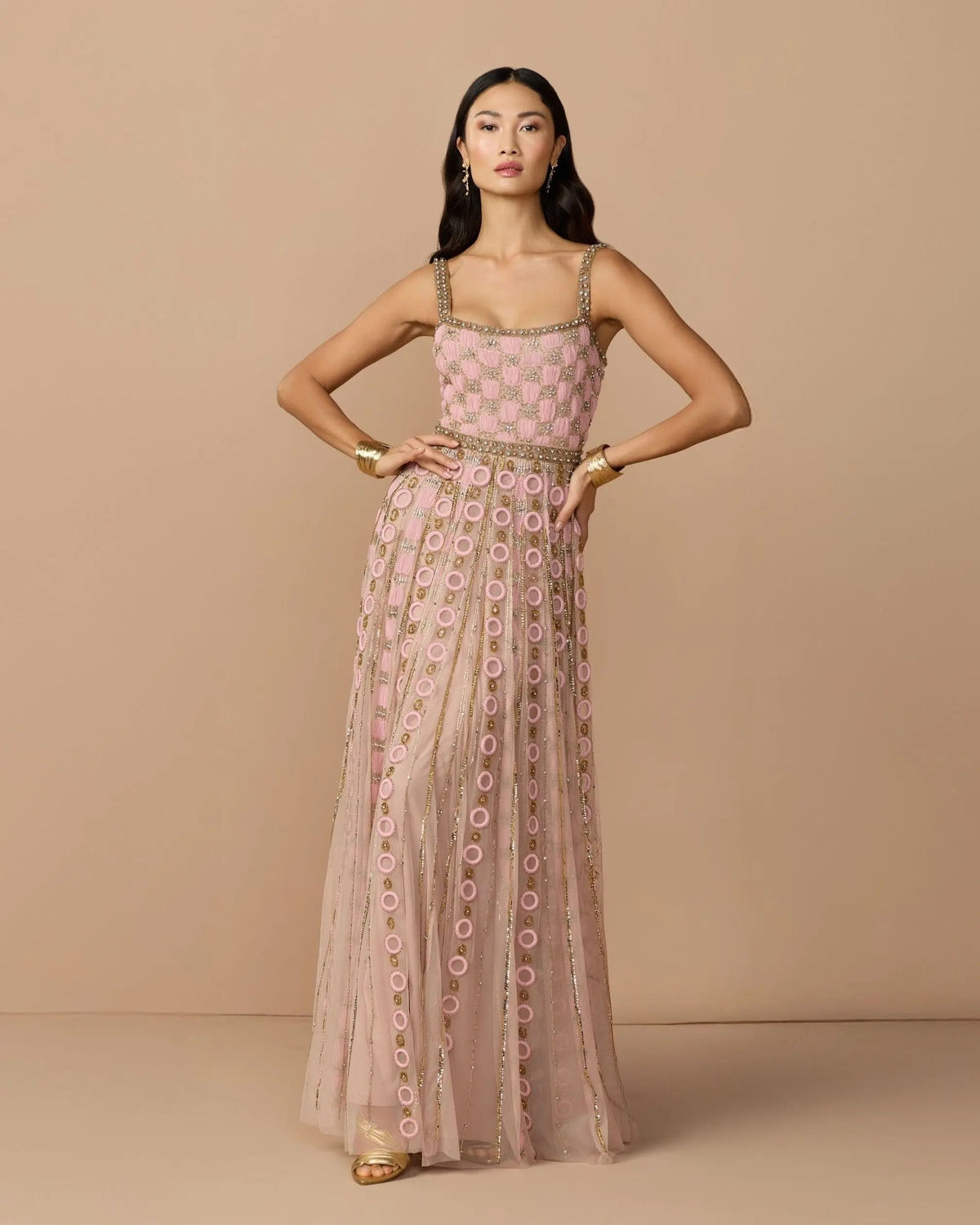 Mac Duggal Pink Sleeveless Embellished A-line Gown
