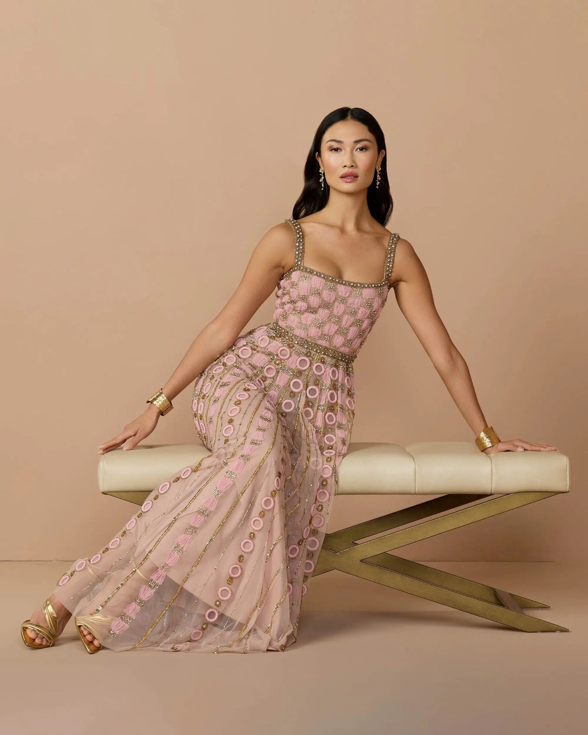 Mac Duggal Pink Sleeveless Embellished A-line Gown