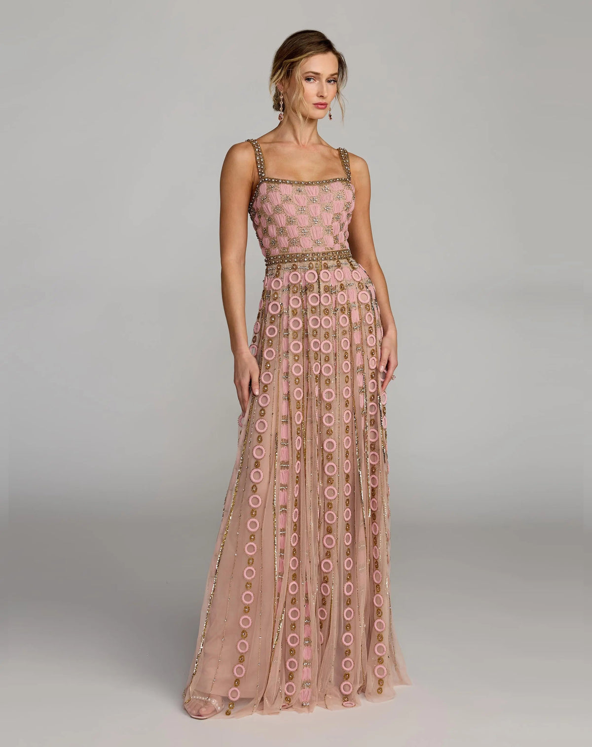 Mac Duggal Pink Sleeveless Embellished A-line Gown