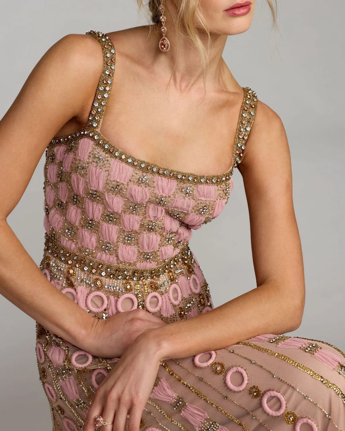 Mac Duggal Pink Sleeveless Embellished A-line Gown