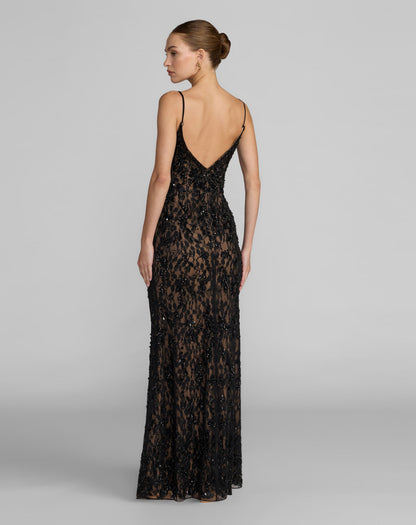 Mac Duggal Black Embellished Lace Sleeveless Gown