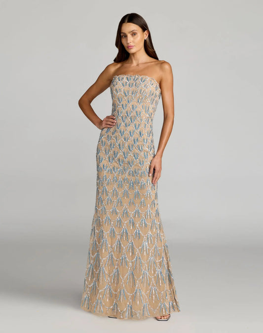 Mac Duggal Beige Hand Embellished Strapless Evening Gown