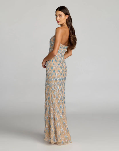 Mac Duggal Beige Hand Embellished Strapless Evening Gown