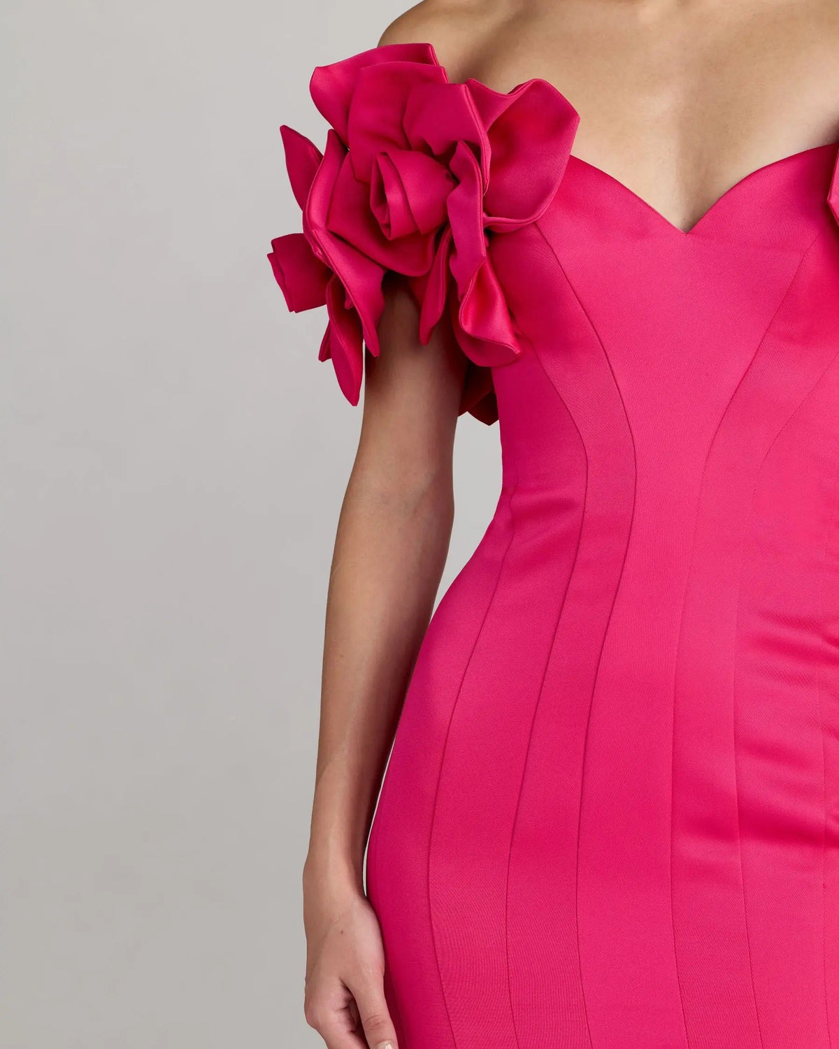 Mac Duggal Pink Off The Shoulder Gown with 3D Floral Sleeves