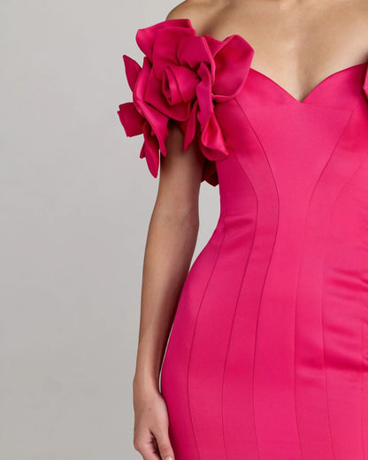 Mac Duggal Pink Off The Shoulder Gown with 3D Floral Sleeves
