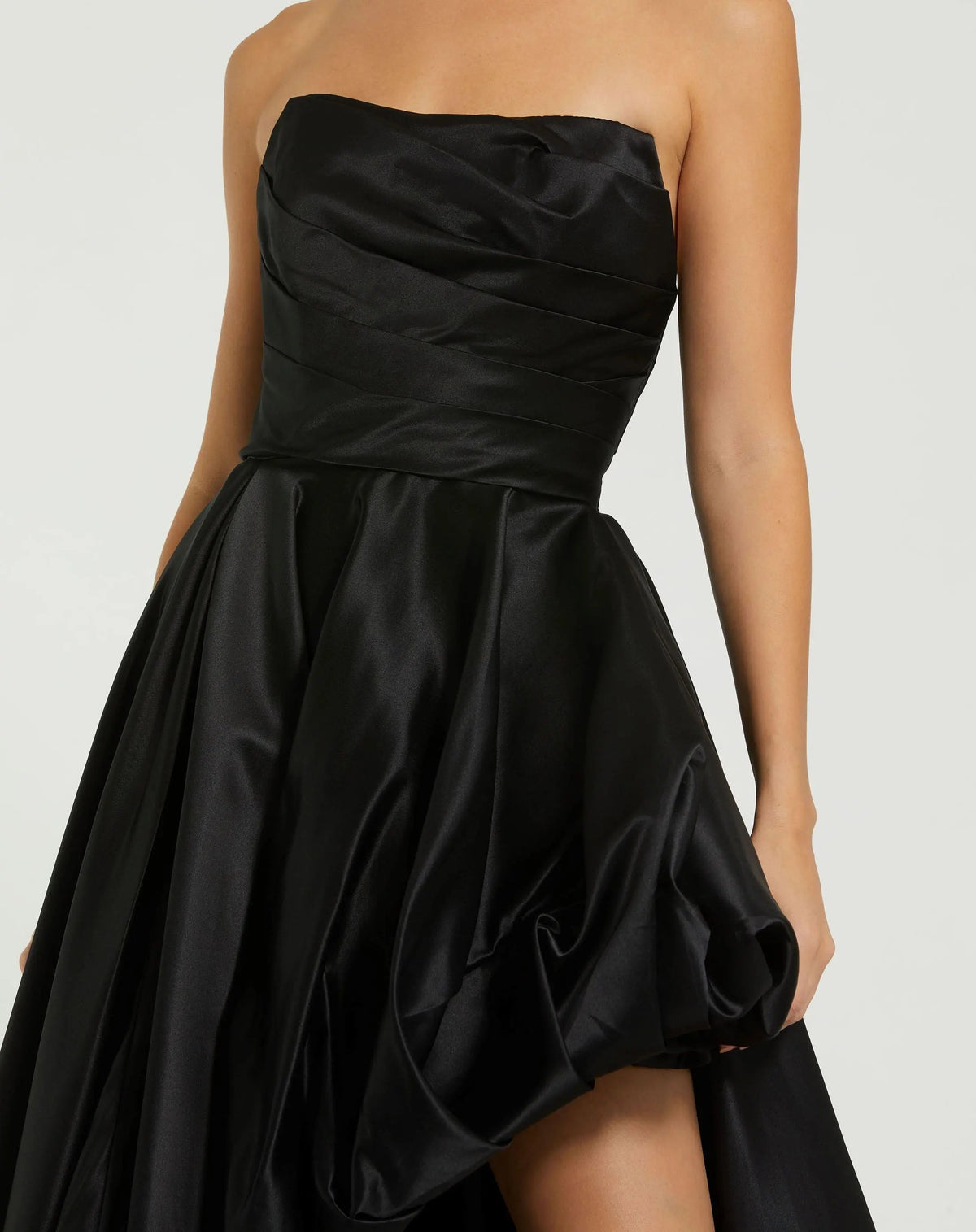 Mac Duggal Black Strapless Ruched High Low Gown