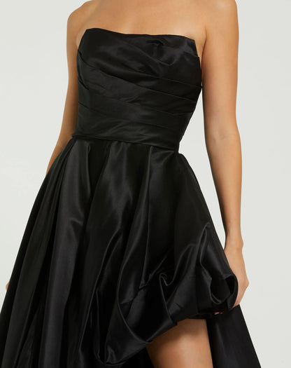 Mac Duggal Black Strapless Ruched High Low Gown