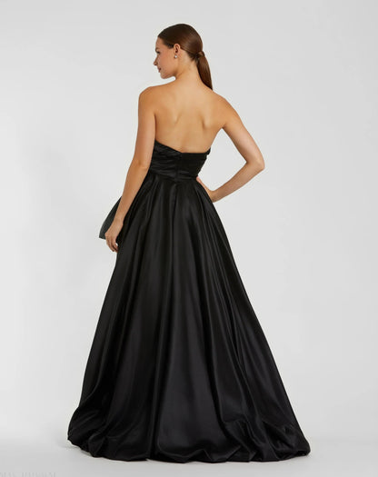Mac Duggal Black Strapless Ruched High Low Gown