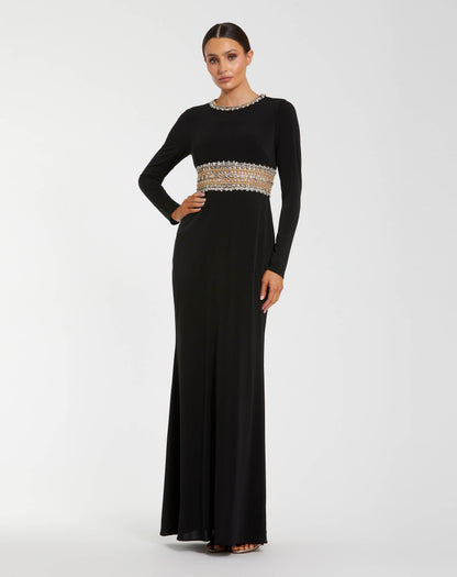 Mac Duggal Black Long Sleeve Gown With Embellished Cut Out