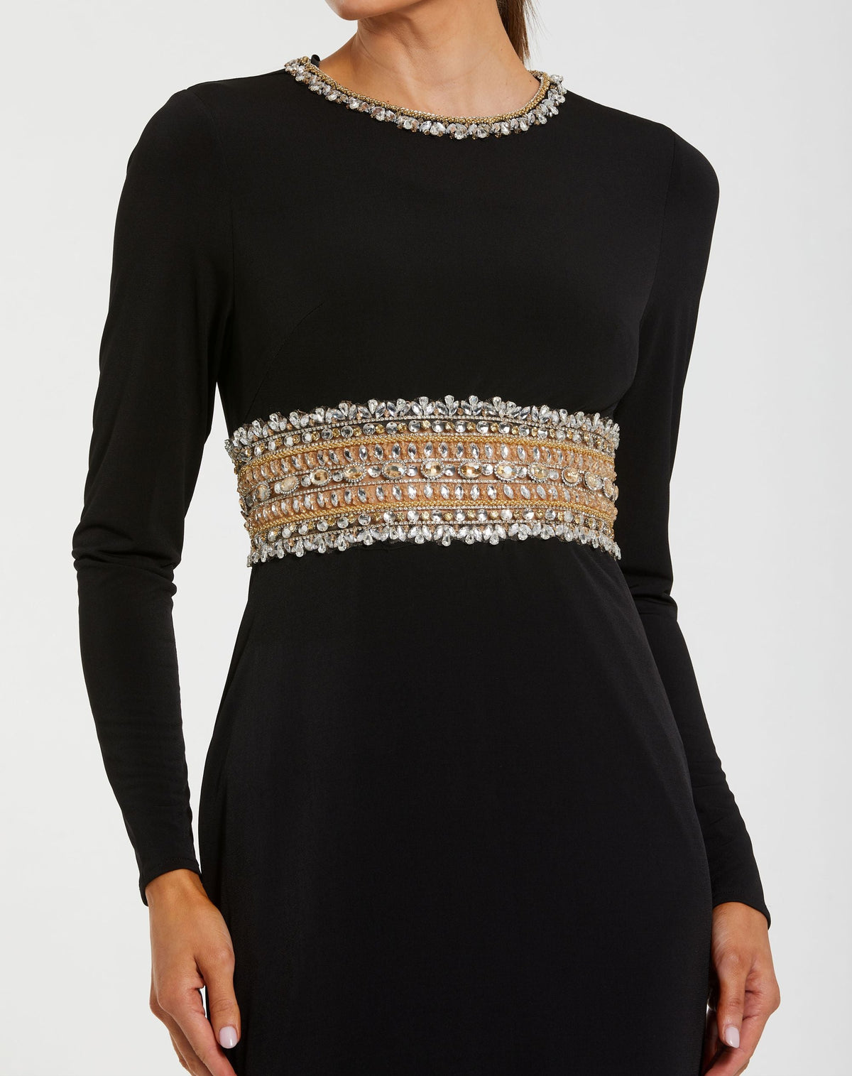 Mac Duggal Black Long Sleeve Gown With Embellished Cut Out