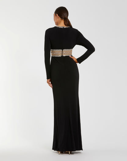 Mac Duggal Black Long Sleeve Gown With Embellished Cut Out