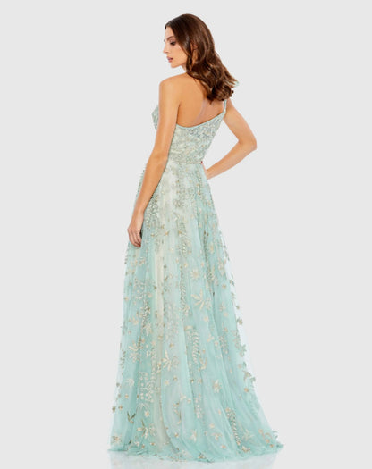 Mac Duggal Green Embellished Bow One Shoulder A Line Gown Duggal