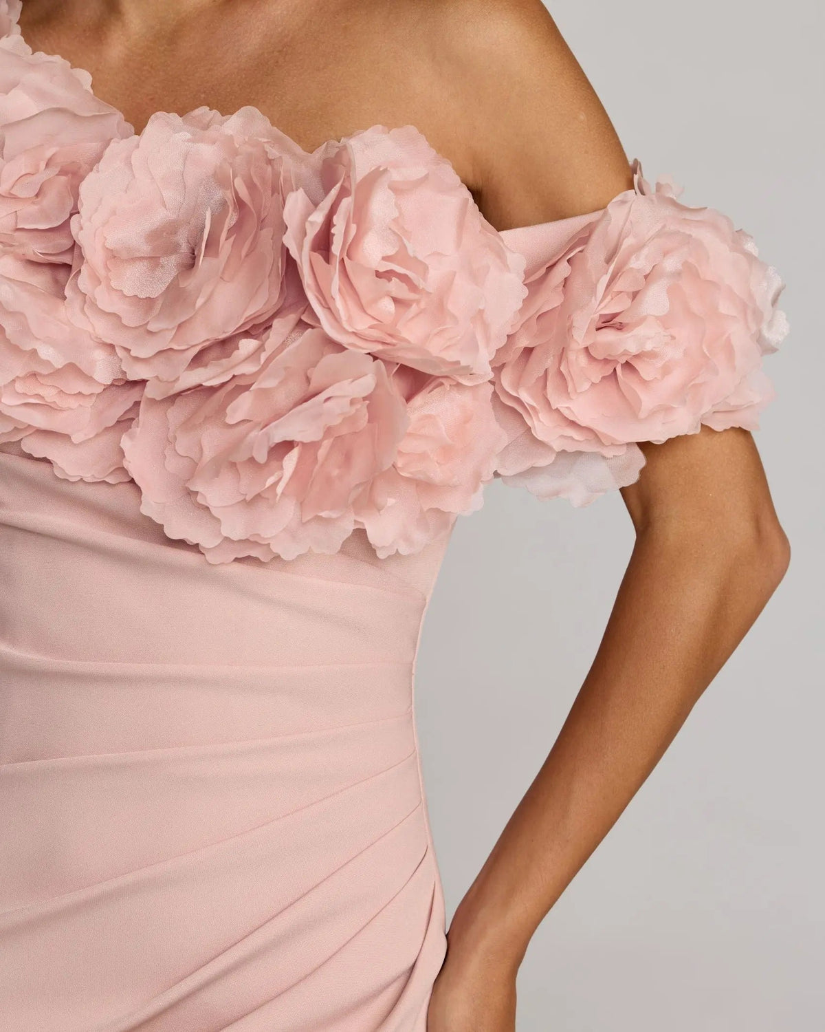 Mac Duggal Pink One Shoulder Crepe Gown With 3D Flowers