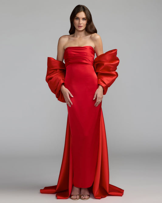 Mac Duggal Red Satin Column Gown With Oversized Bow