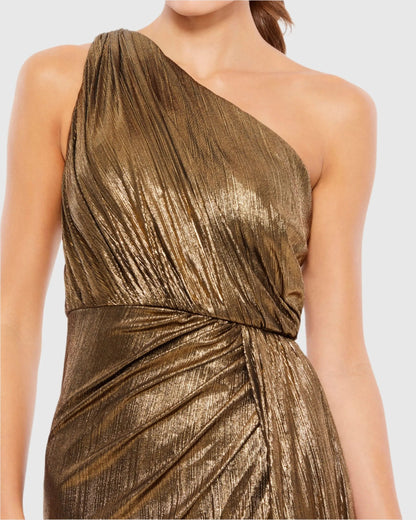 Mac Duggal Gold One Shoulder Draped Gown