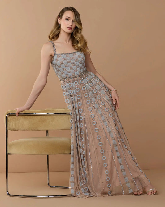 Mac Duggal Light Blue Sleeveless Embellished A-line Gown